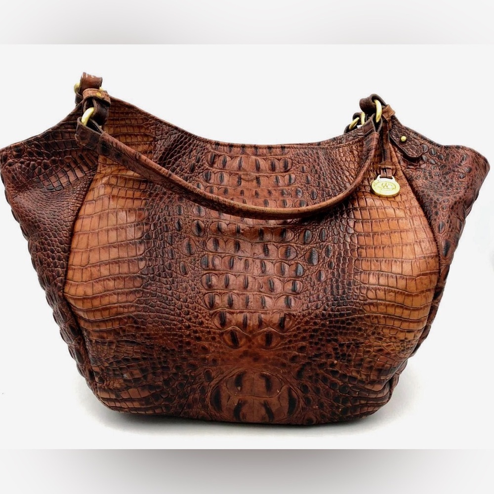 Vintage Brahmin Thelma Melbourne Pecan Brown XLarge Leather Tote Bag + COA